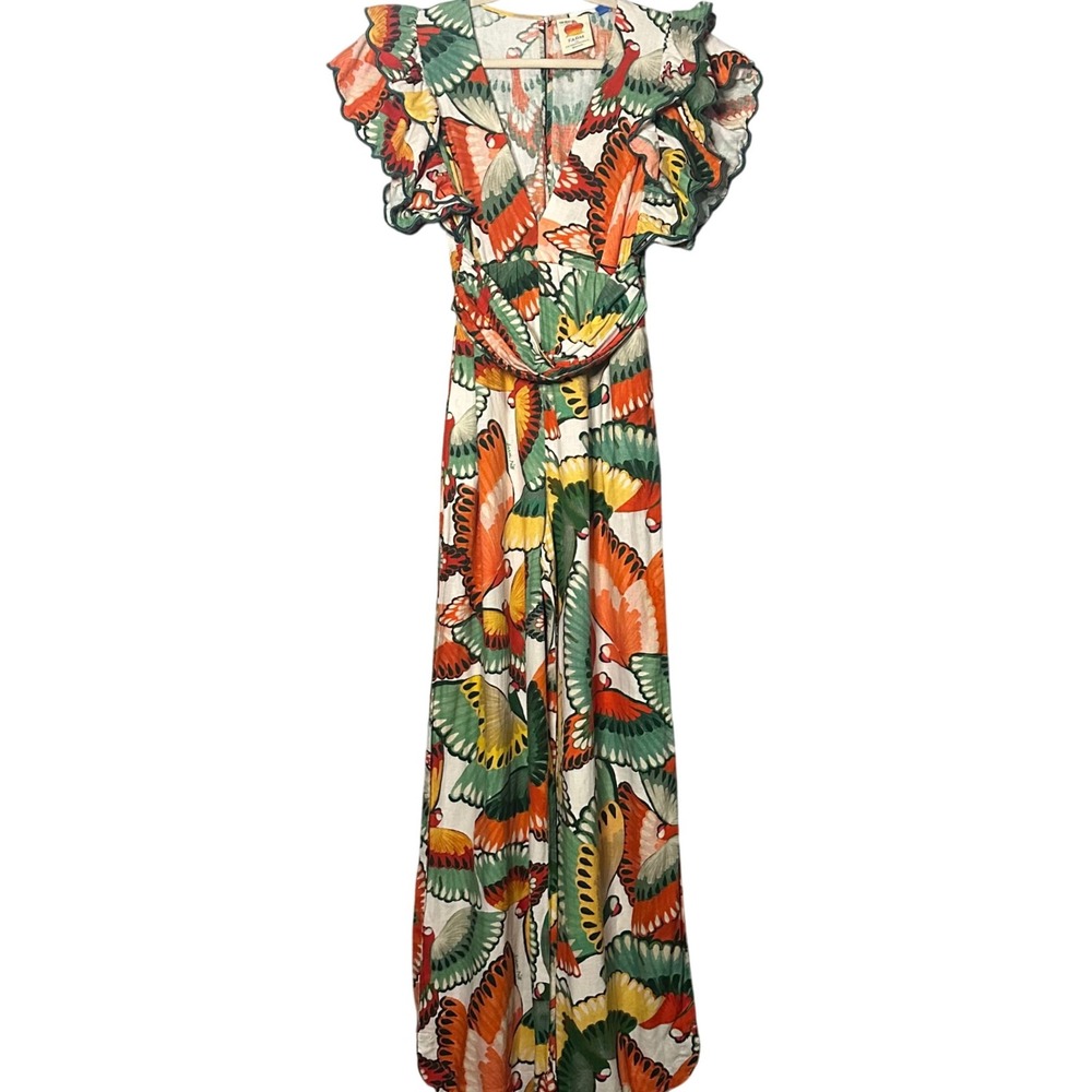 FARM Rio for Anthropologie Jumpsuit Tropical Fan Ruffle Sleeve Romper Small - Picture 4 of 8